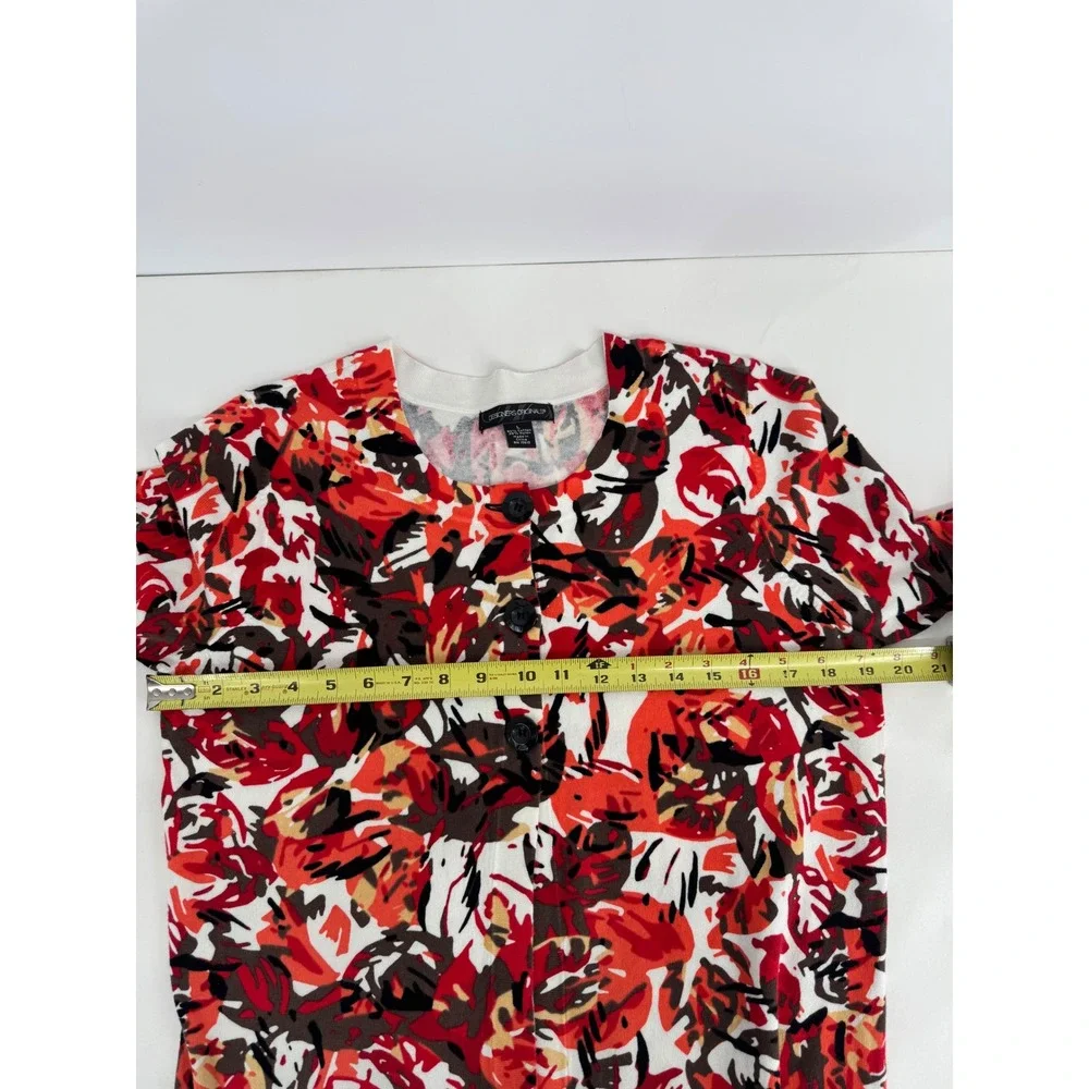 Designers Originals Women Red Floral Abstract Knit Cardigan Sweater Sz L